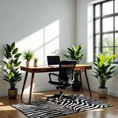Modern home office with natural light and live plants