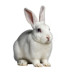 White rabbit with blue eyes sitting on a white background