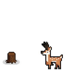 Pixel Art Deer by Tree Stump