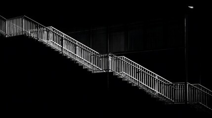 Dark Black and White Exterior Fire Escape Staircase Leading Upward