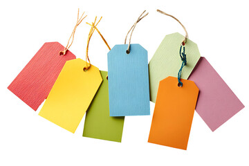 Colorful blank price tags on black background sale shopping retail