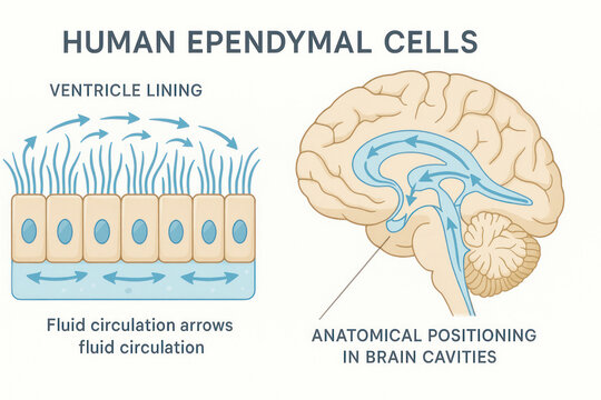 Human Ependymal Cells and Cerebrospinal Fluid Circulation - Illustration
