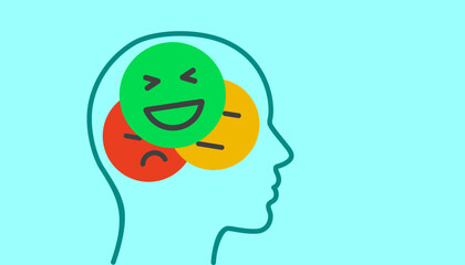 Mental health with different emotions, angry, sad and happy positive feelings, positive thinking and mental health concept