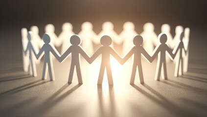 A circle of connected paper figures, bathed in a warm light, symbolizes unity and support.