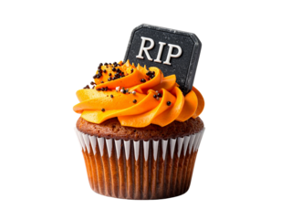Halloween cupcake with tombstone rip isolated on transparent background png