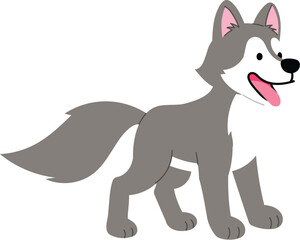 Friendly Gray Wolf Character, Cute Wolf Cartoon, Funny Playful Wolf Standing , Happy Furry Coyote illustration