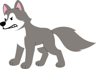 Fototapeta premium Snarling Gray Wolf Character, Cute Wolf Cartoon, Angry Playful Wolf Snarling , Happy Furry Coyote illustration