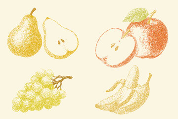 Seamless Stipple Dotwork Fruit Pattern (Soft Multicolor on Cream)