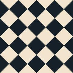 A seamless, repeating checkerboard pattern with diagonally oriented dark navy blue and cream-colored squares.