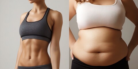 Side-by-side Comparison of Two Distinct Female Body Types, One Toned and Healthy, the Other Showing Obesity and Excess Weight