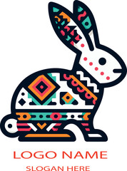 Huichol rabbit logo icon vector white background . 