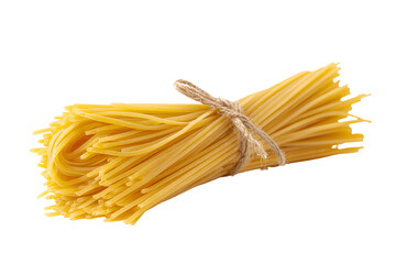 Dried spaghetti bundle tied with twine on black background Italian food pasta cooking ingredient