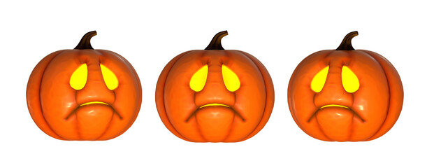 3d set of spooky pumpkins on transparent background