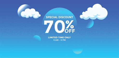Special Discount 70% Off Banner with Blue Sky and Cloud Background for Online Shopping Promotion