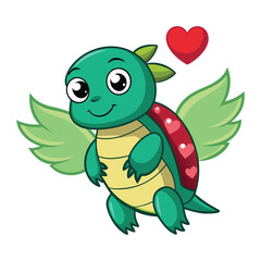 Cute Magical Turtle with Wings – Cartoon Animal Character Vector