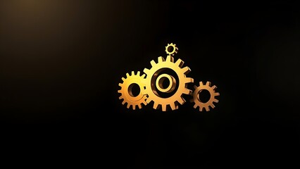 Abstract golden gears interlocking in a dark gradient, symbolizing corporate automation and mechanical precision.