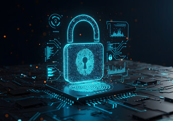 Cybersecurity Data Protection, Digital Lock Securing Information Technology System