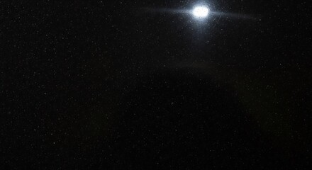 Fototapeta premium Cosmic Reflection: A Bright Glare on a Dark, Star-Speckled Surface