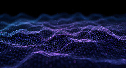 Abstract Futuristic Wave, Digital Data Network Mesh Background in Purple Light