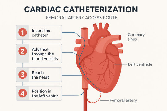Cardiac Catheterization Femoral Artery Access Route Illustration