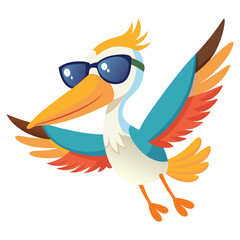 Cool Cartoon Bird in Sunglasses Soaring Through the Sky