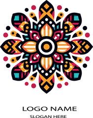 Huichol mexican flower logo icon vector white background .