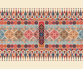 Traditional Tatreez embroidery horizontal seamless pattern, Palestinian border. Scalable vector design for print, background, template