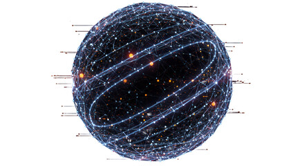 A glowing digital globe representing global connectivity data streams and complex networks on a pure