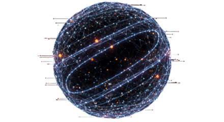 A glowing digital globe representing global connectivity data streams and complex networks on a pure