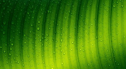 Dew-Kissed Banana Leaf: Vibrant Green Texture with Water Droplets
