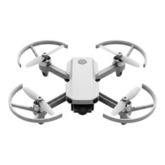 Close up shot of a small gray drone with propeller guards on a black background in studio lighting created with generative ai