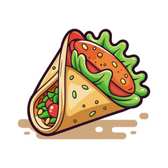 Colorful Mexican burrito vector illustration with tasty fillings spilling out, authentic food art, perfect for restaurant menu, poster, or branding design