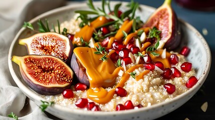 A healthy gourmet meal of delicious rice with fresh vegetables, red tomatoes, and green peppers on a white plate