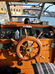 Steering wheel in the captain's cabin