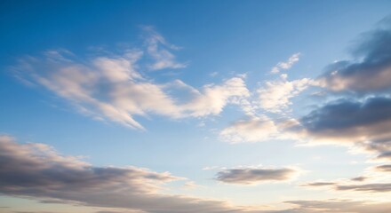 Dynamic Blue Sky with Varied Cloud Textures and Subtle Warm Hues, Peaceful Day