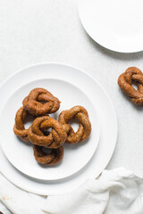 Overhead view of alkaki northern nigerian snack, Hausa doughnut made with wheat and sugar paste or honey