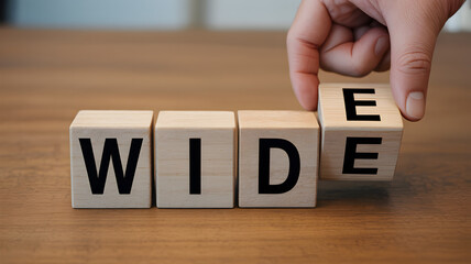 Wide Concept Wooden Blocks With Hand Rearranging Letters Representing Expansion Opportunity Perspective And Possibility