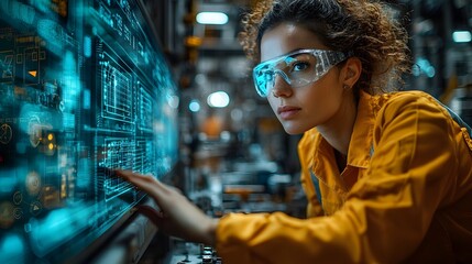 Factory workers and business strategists optimizing production efficiency using a digital dashboard