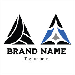 Modern and Abstract Logo Design Featuring Geometric Triangles in Black, Blue, and Gray with a Brand Name and Tagline