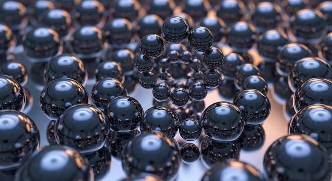 Dynamic Spiral of Glossy Metallic Spheres with Vivid Blue and Orange Reflections, Abstract 3D Render. - Powered by Adobe