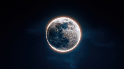 Obraz premium Hyper-detailed moon with glowing edges, cinematic look resembling a sci-fi film, perfectly illuminated against the dark sky