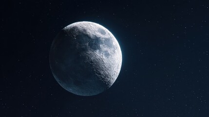 Fototapeta premium Hyper-detailed moon with glowing edges, cinematic look resembling a sci-fi film, perfectly illuminated against the dark sky