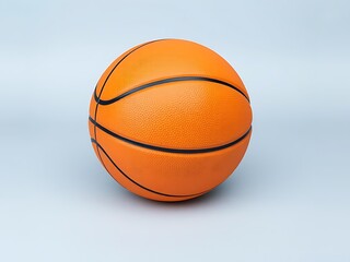 Fototapeta premium Orange basketball with black lines isolated on a pale blue background, clean minimal sports illustration concept, high-quality basketball artwork, simple sporty product shot, modern athletic