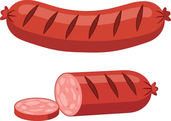 Juicy grilled sausage links and slices vector illustration vector