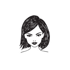 Beautiful Woman Doodle Black and White Illustration Fashion Girl Portrait Line Art Sketch Vector