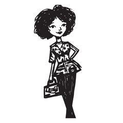 Beautiful Woman Doodle Black and White Illustration Fashion Girl Portrait Line Art Sketch Vector