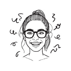 Beautiful Woman Doodle Black and White Illustration Fashion Girl Portrait Line Art Sketch Vector