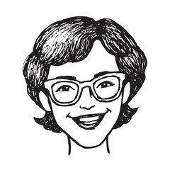 Beautiful Woman Doodle Black and White Illustration Fashion Girl Portrait Line Art Sketch Vector