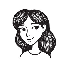 Beautiful Woman Doodle Black and White Illustration Fashion Girl Portrait Line Art Sketch Vector
