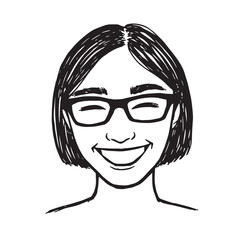 Beautiful Woman Doodle Black and White Illustration Fashion Girl Portrait Line Art Sketch Vector